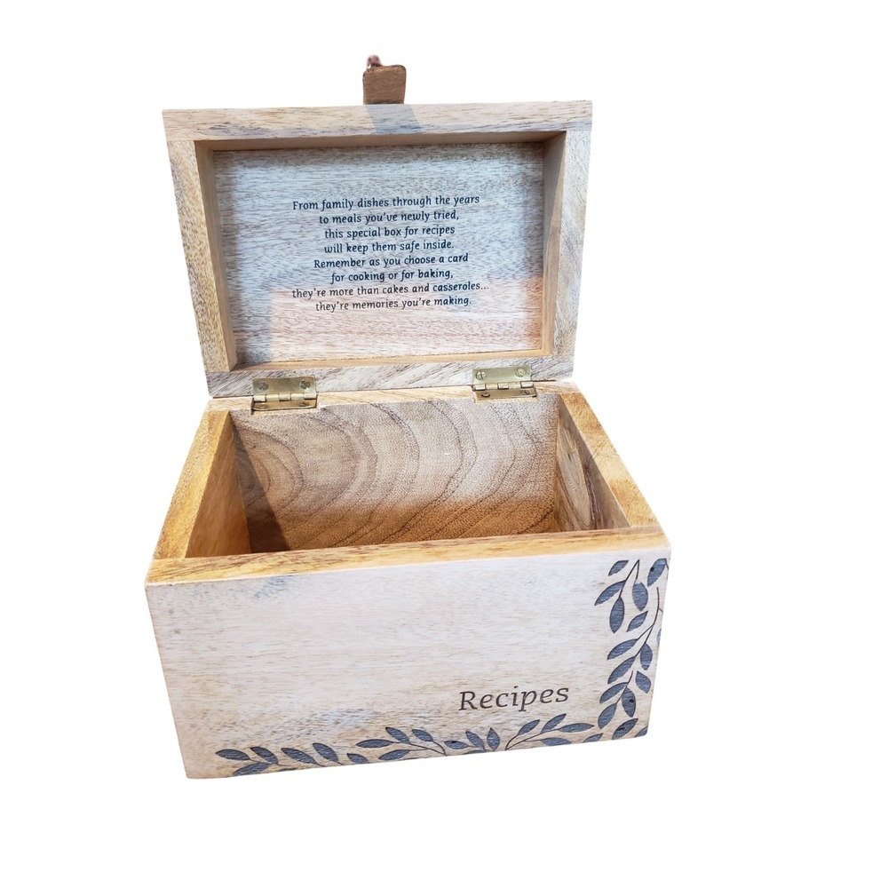 Mary & Martha Sincere Hearts Wooden Recipe Box Phil 4:19 Natural Wood U0533
